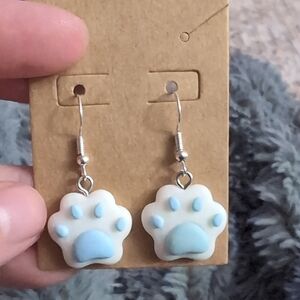 Hand Crafted Blue and White Paw Earrings